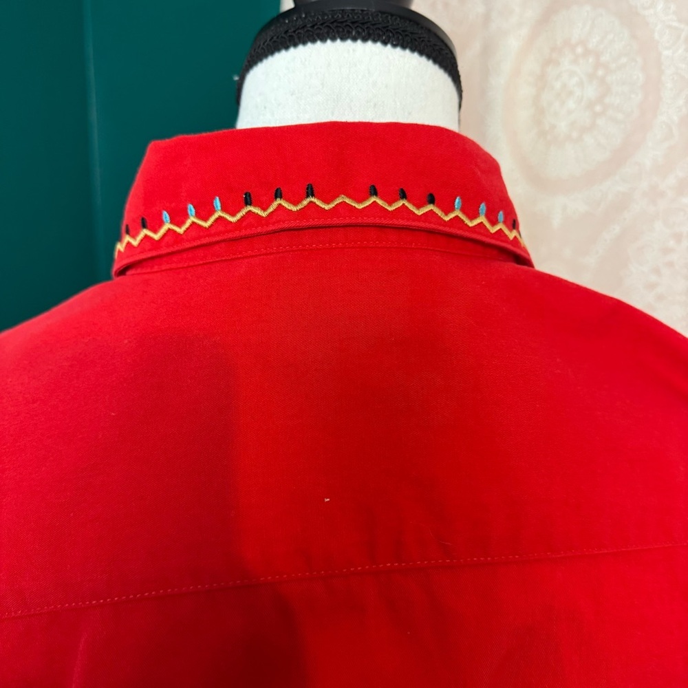 Westbound Vintage 90s Casual Vibrant Red Western Embroidered Cotton Shirt Size M - Picture 5 of 11
